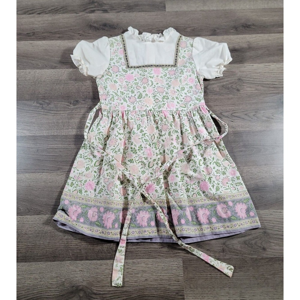 Vintage 80s St. Michael Floral Garden Prairie Dress Girls Size 6 Tie Multicolor